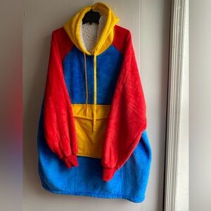 NEW OS Sweatshirt Hoodie Jumper Sherpa Red Yellow Blue Mario Oversized Baggy XXL